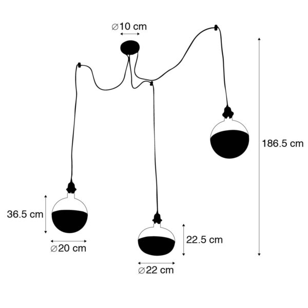 Hanglamp zwart 3-lichts incl. Kopspiegel zwart dimbaar - Cava Luxe - Afbeelding 3