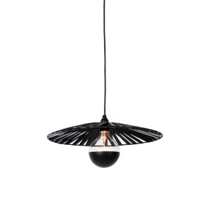hanglampen Hanglamp zwart 46 cm incl. G125 kopspiegel dimbaar Leia StaalStof Zwart