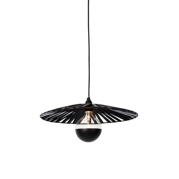 hanglampen Hanglamp zwart 46 cm incl. G125 kopspiegel dimbaar Leia StaalStof Zwart