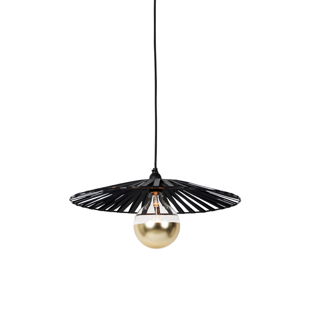 hanglampen Hanglamp zwart 46 cm incl. G125 kopspiegel goud dimbaar Leia StaalStof