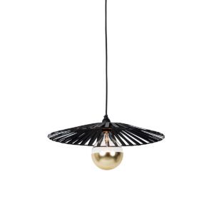 hanglampen Hanglamp zwart 46 cm incl. G125 kopspiegel goud dimbaar Leia StaalStof