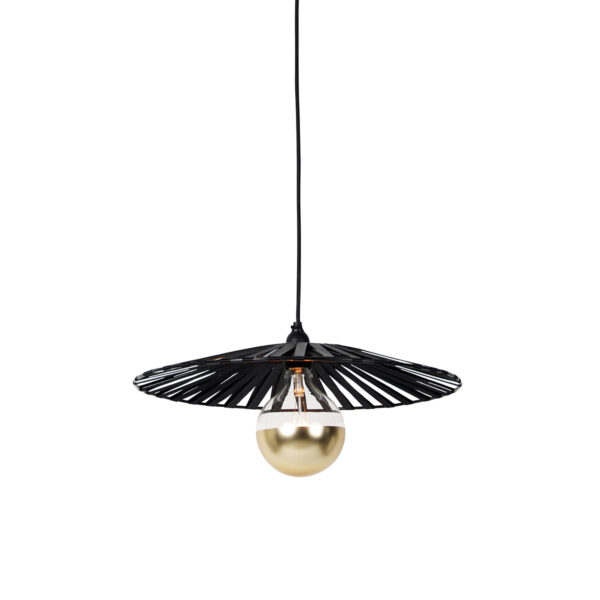 hanglampen Hanglamp zwart 46 cm incl. G125 kopspiegel goud dimbaar Leia StaalStof
