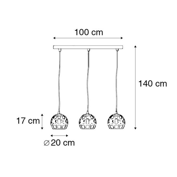 Industriële hanglamp zwart langwerpig 3-lichts - Bobby - Afbeelding 3