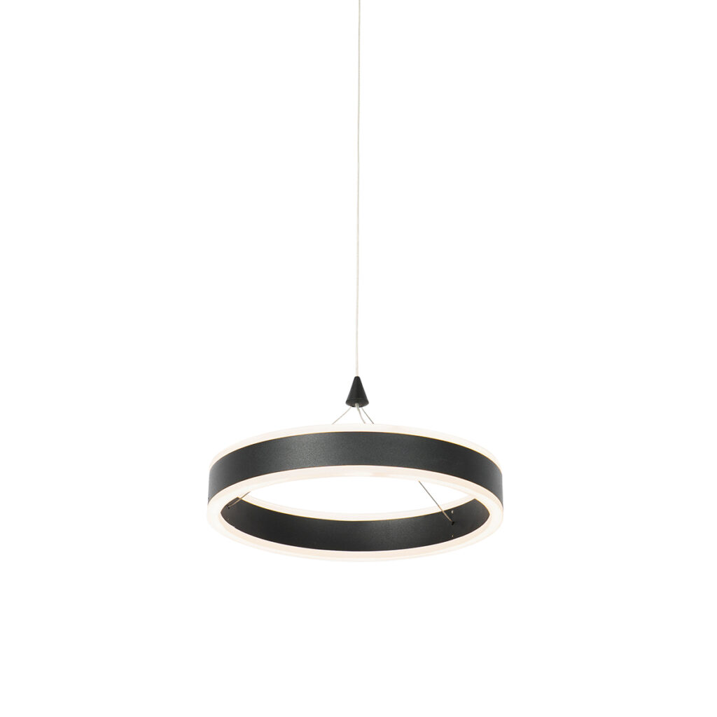 hanglampen Hanglamp zwart 30 cm incl. LED dimbaar Lyani StaalKunststofAluminium Zwart Haal een echte design lamp in huis met onze Lyani. De ronde ringen aan de