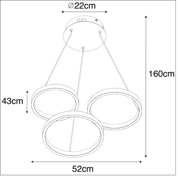 Hanglamp zwart incl. LED 3-staps dimbaar 3-lichts - Rondas - Afbeelding 3