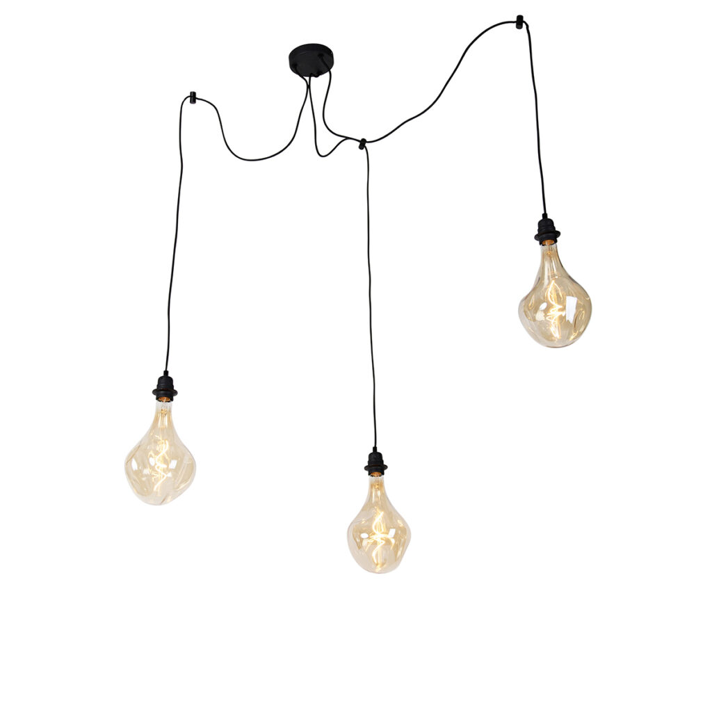 hanglampen Hanglamp zwart incl. LED goud dimbaar Cava Luxe Staal Oranje