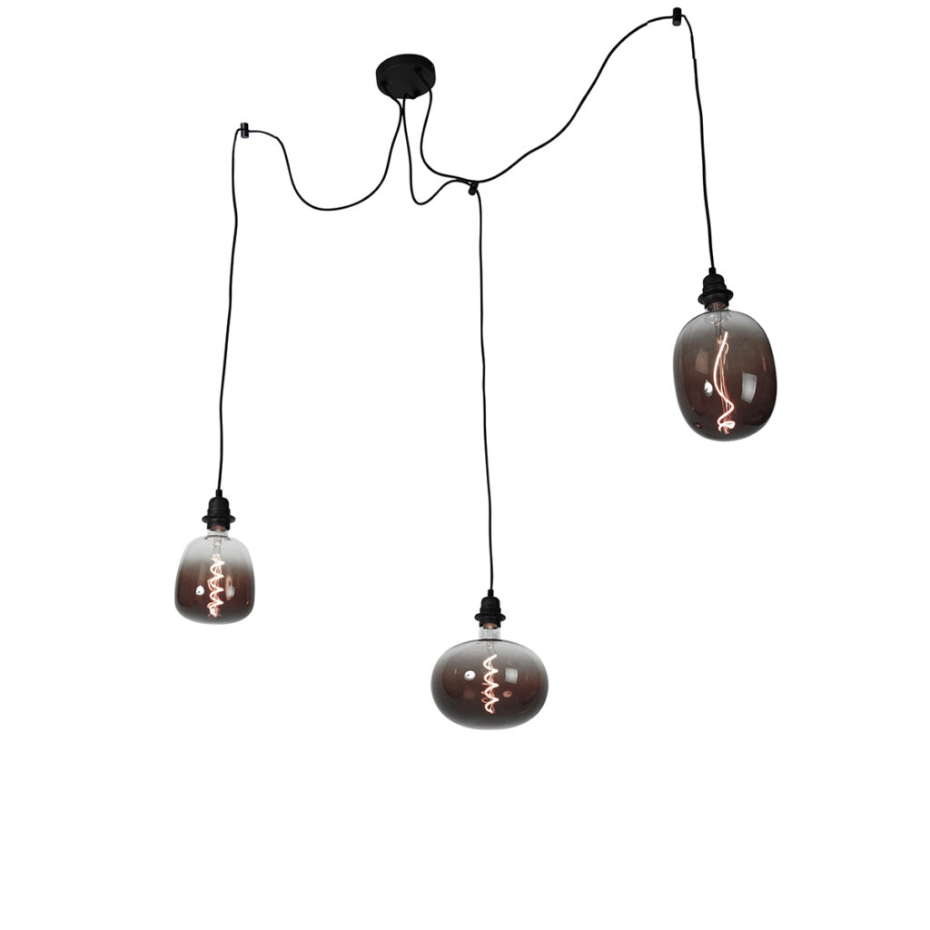 hanglampen Hanglamp zwart incl. LED mix smoke dimbaar Cava Luxe Staal Grijs
