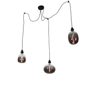 hanglampen Hanglamp zwart incl. LED mix smoke dimbaar Cava Luxe Staal Grijs