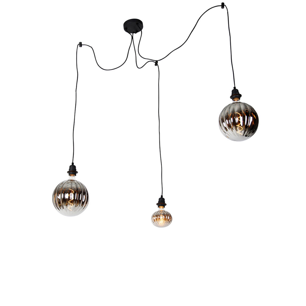 hanglampen Hanglamp zwart incl. LED smoke dimbaar Cava Luxe Staal Grijs