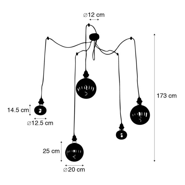 Hanglamp zwart 5-lichts incl. LED smoke dimbaar - Cava Luxe - Afbeelding 3