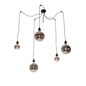 hanglampen Hanglamp zwart incl. LED smoke dimbaar Cava Luxe Staal Grijs