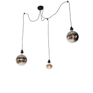 hanglampen Hanglamp zwart incl. LED smoke dimbaar Cava Luxe Staal Grijs