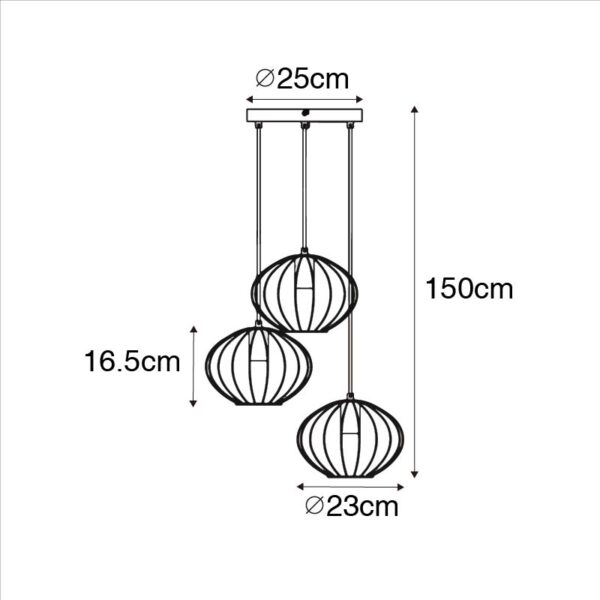 Industriële hanglamp zwart 3-lichts - Margarita - Afbeelding 3