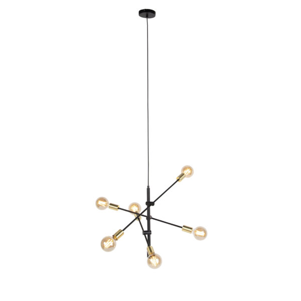 Industriële hanglamp zwart en messing 78 cm 6-lichts - Sydney Bondi - Afbeelding 2