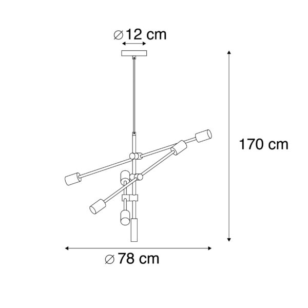 Industriële hanglamp zwart en messing 78 cm 6-lichts - Sydney Bondi - Afbeelding 3