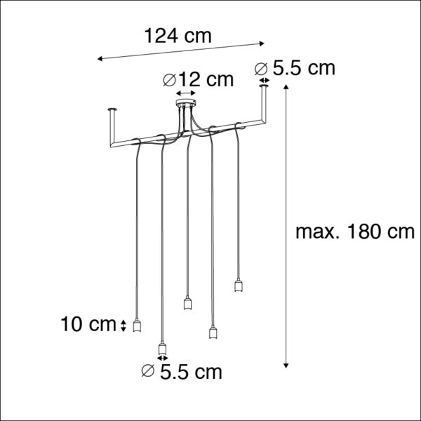 Industriële hanglamp zwart met beton 5-lichts - Cavoba - Afbeelding 3