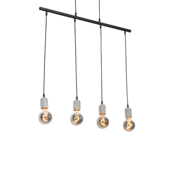 Hanglamp zwart met beton 4-lichts - Pedra - Afbeelding 2