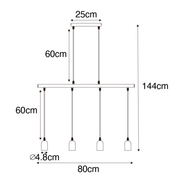 Hanglamp zwart met beton 4-lichts - Pedra - Afbeelding 3