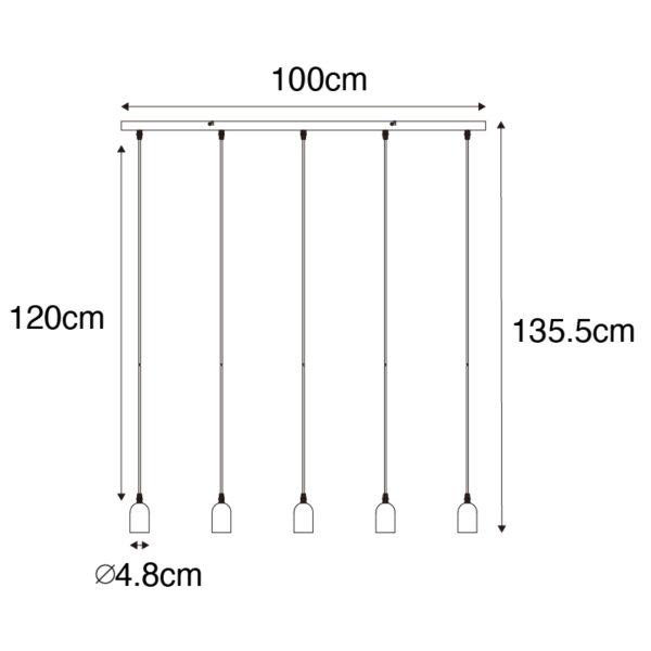 Hanglamp zwart met beton 5-lichts - Pedra - Afbeelding 3
