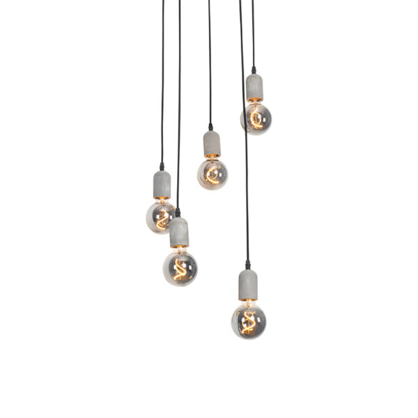Industriële hanglamp zwart met beton rond 5-lichts - Pedra - Afbeelding 2