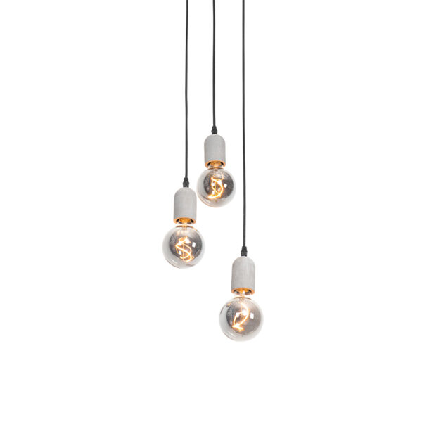 Industriële hanglamp zwart met beton rond 3-lichts - Pedra - Afbeelding 2