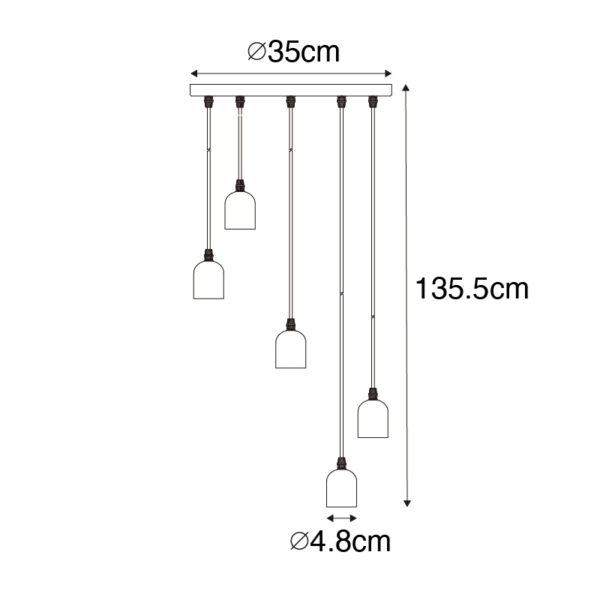 Industriële hanglamp zwart met beton rond 5-lichts - Pedra - Afbeelding 3