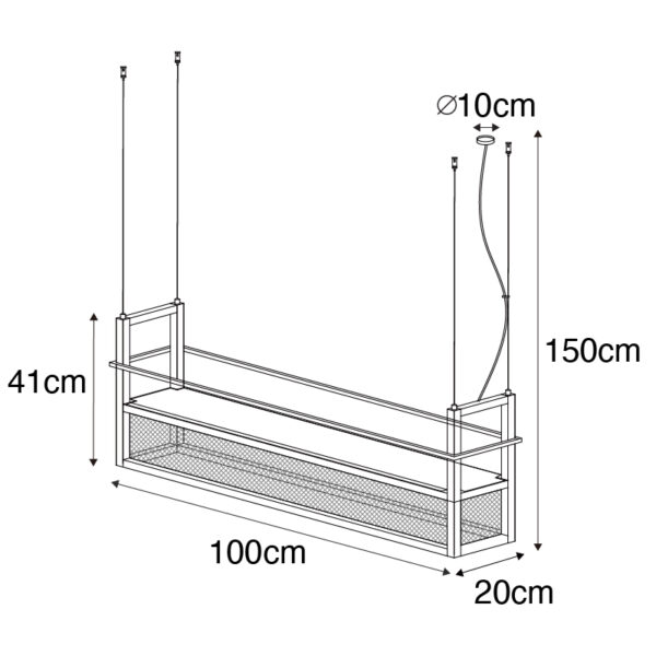 Industriële hanglamp zwart met gaas 4-lichts - Cage Rack - Afbeelding 3