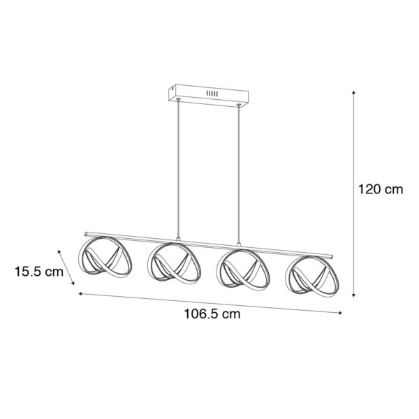 Hanglamp zwart met goud 4-lichts met afstandsbediening - Josip - Afbeelding 3