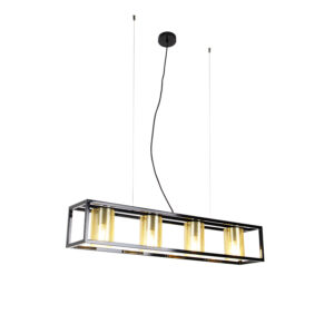 hanglampen hanglamp zwart met goud Cage Tess Staal Wauw dat is pas een lamp. Deze topper steelt de show in je en gemaakt van staal. Hij heeft vier lichtpunten.
