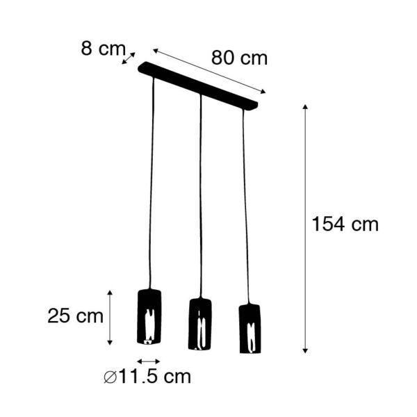 Industriële hanglamp zwart met goud langwerpig 3-lichts - Raspi - Afbeelding 3