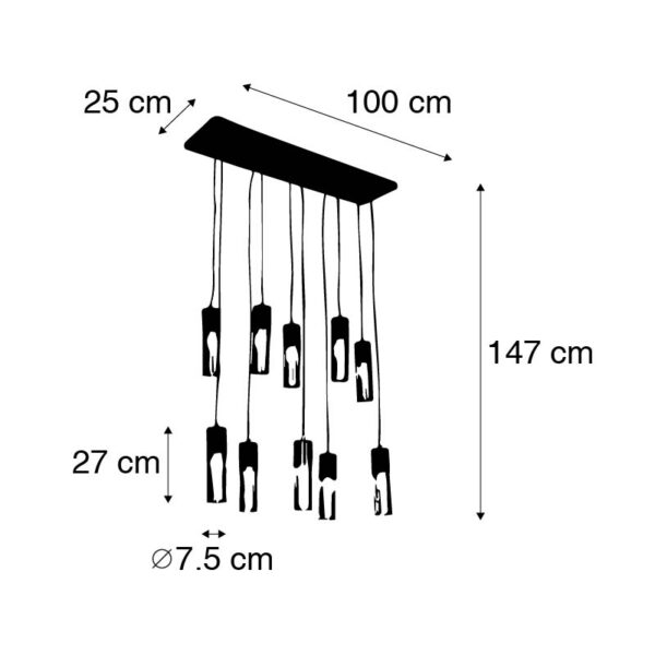 Industriële hanglamp zwart met goud 10-lichts - Raspi - Afbeelding 3