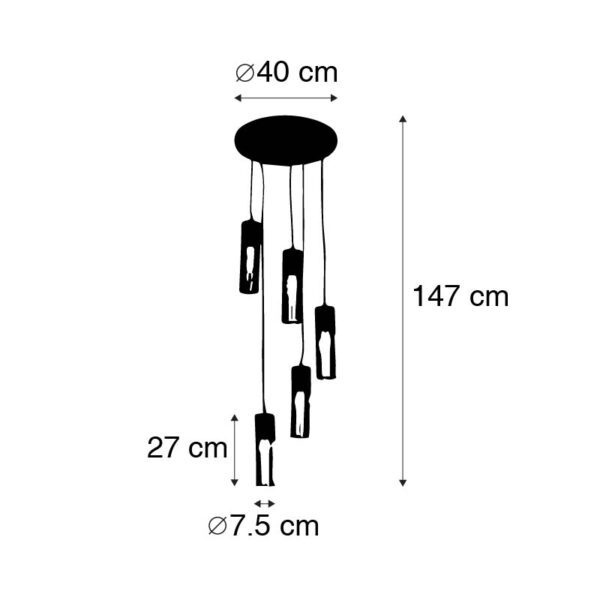 Industriële hanglamp zwart met goud 5-lichts - Raspi - Afbeelding 3