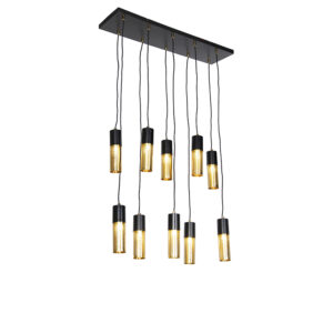 hanglampen hanglamp zwart met goud Raspi Staal Wat een blikvanger is deze De gouden kappen zorgen voor warm lichteffect in de ruimte wanneer verlichting aan