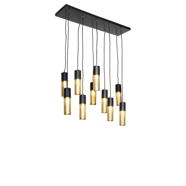hanglampen hanglamp zwart met goud Raspi Staal Wat een blikvanger is deze De gouden kappen zorgen voor warm lichteffect in de ruimte wanneer verlichting aan
