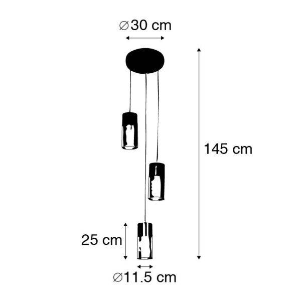 Industriële hanglamp zwart met goud rond 3-lichts - Raspi - Afbeelding 3