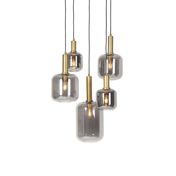 Hanglamp zwart met goud met smoke glas 5-lichts - Zuzanna - Afbeelding 2