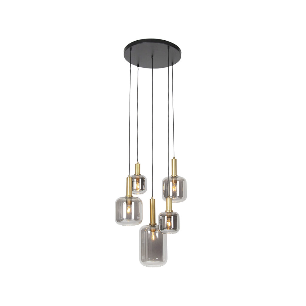 hanglampen Hanglamp zwart met goud smoke glas Zuzanna GlasStaal Grijs Wat een blikvanger is deze gouden hanglamp glas. heeft diameter van 66 cm en hoogte 178 cm