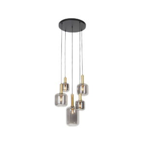 hanglampen Hanglamp zwart met goud smoke glas Zuzanna GlasStaal Grijs Wat een blikvanger is deze gouden hanglamp glas. heeft diameter van 66 cm en hoogte 178 cm
