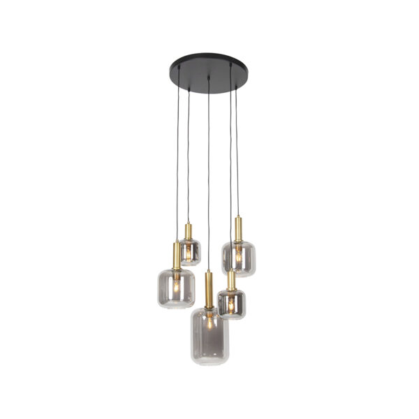 hanglampen Hanglamp zwart met goud smoke glas Zuzanna GlasStaal Grijs Wat een blikvanger is deze gouden hanglamp glas. heeft diameter van 66 cm en hoogte 178 cm
