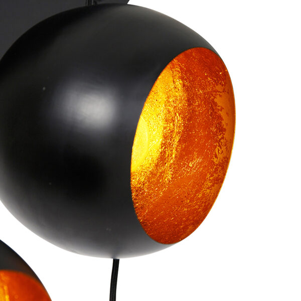 Hanglamp zwart met gouden binnenkant 7-lichts - Crooked Cluster - Afbeelding 2