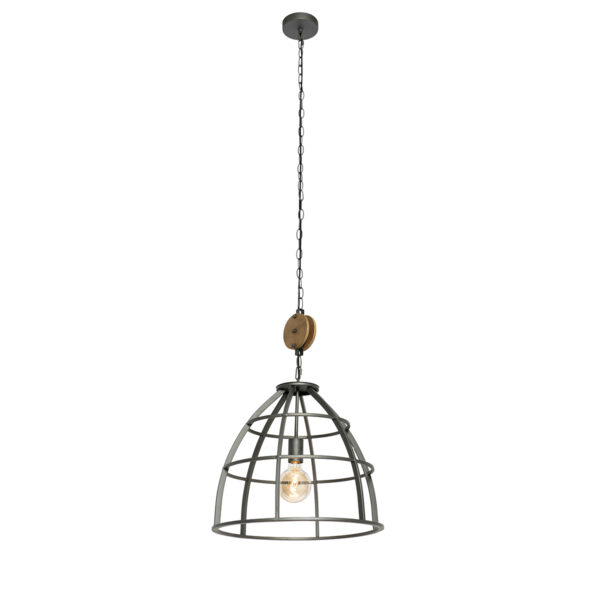 Industriële hanglamp zwart met hout 47 cm - Arthur - Afbeelding 2