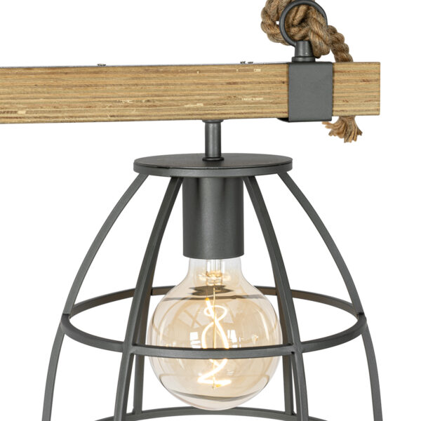 Industriële hanglamp zwart met hout 2-lichts - Arthur - Afbeelding 2