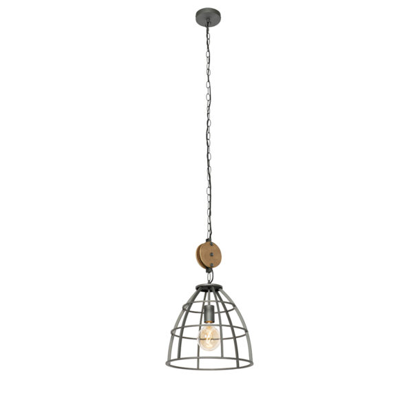 Industriële hanglamp zwart met hout 34 cm - Arthur - Afbeelding 2