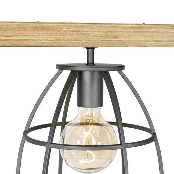 Industriële hanglamp zwart met hout 3-lichts - Arthur - Afbeelding 2