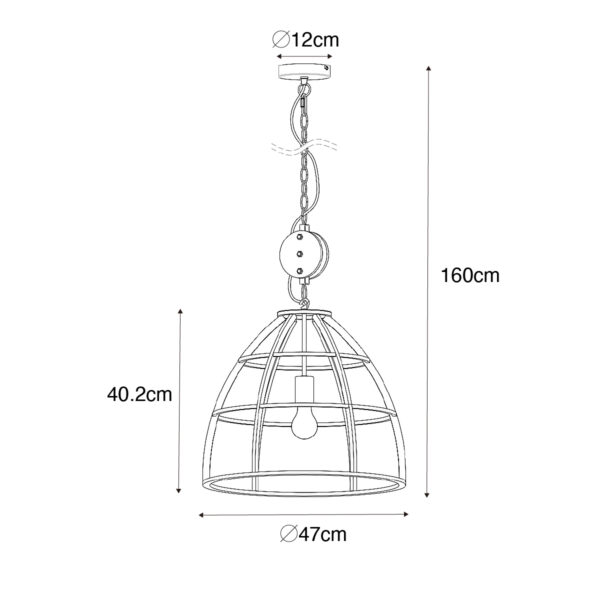 Industriële hanglamp zwart met hout 47 cm - Arthur - Afbeelding 3