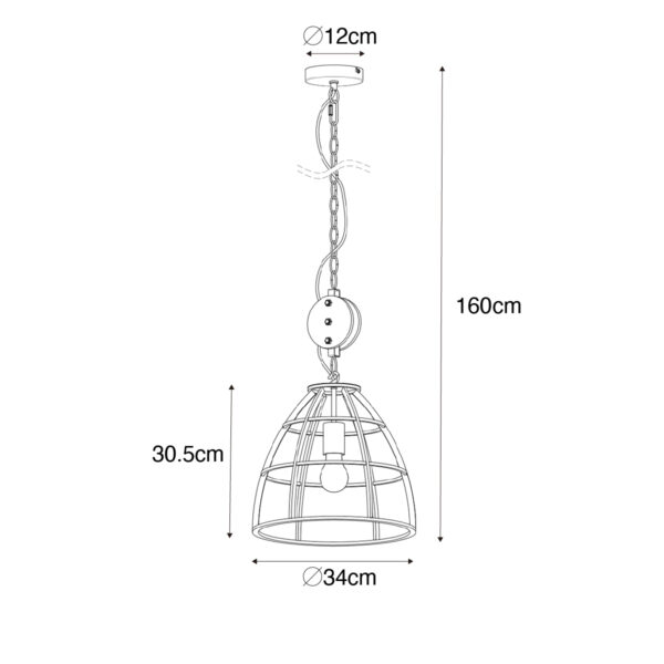 Industriële hanglamp zwart met hout 34 cm - Arthur - Afbeelding 3