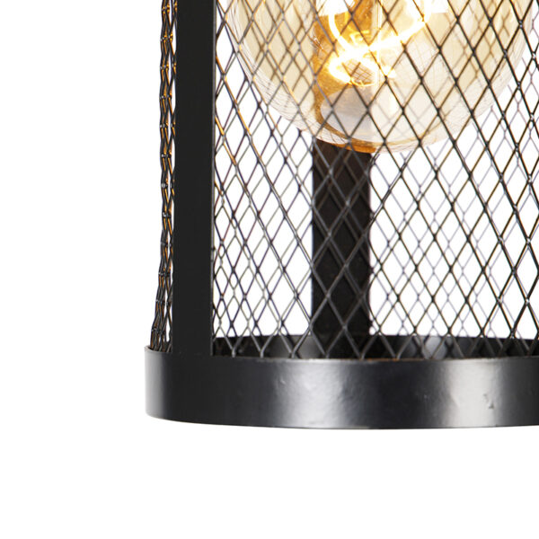 Industriële hanglamp zwart met hout 4-lichts - Cage Robusto - Afbeelding 2