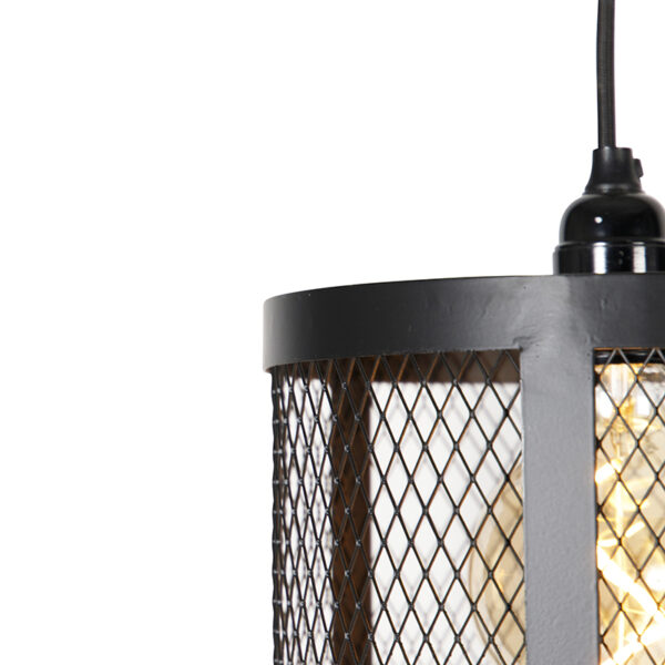 Industriële hanglamp zwart met hout 3-lichts - Cage Robusto - Afbeelding 2