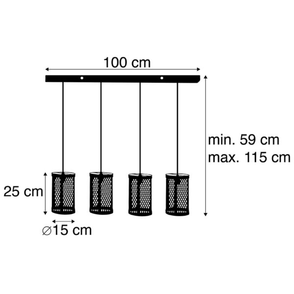 Industriële hanglamp zwart met hout 4-lichts - Cage Robusto - Afbeelding 3