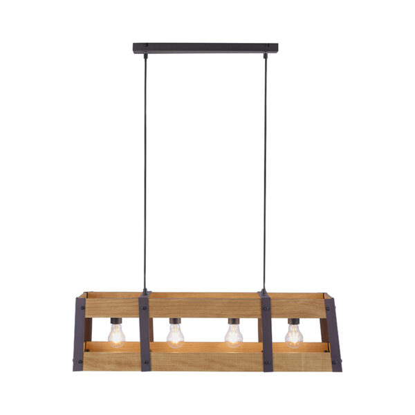 Industriële hanglamp zwart met hout 4-lichts - Krati - Afbeelding 2